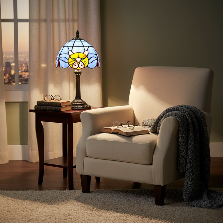 Ρετρό μπαρόκ επιτραπέζια λάμπα με γάτα για το κομοδίνο